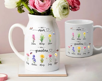 Personalized Grandma's Garden Flower Vase, Custom First Mom Now Grandma Vase, Mother's Day Gift, Grandkid Name Flower Vase, Grandma Gift