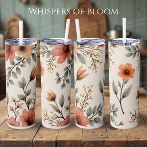 Tumbler Wrap- Whispers of Bloom. Flower, Bonatinal, Spring and Summer, PNG file, 20oz Tumbler Sublimation Design, Seamless