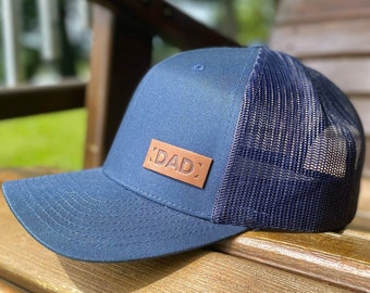 DAD - Leather Patch Trucker Hat - Small Text Patch, personalized text hat
