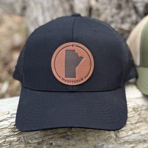 Manitoba Hat - Casquette trucker avec écusson en cuir - Carte du Manitoba