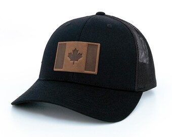 Canada Flag Hat - Leather Patch Trucker Hat - 6 colours available