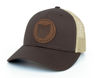 Leather Patch Trucker Hat - Ohio Map