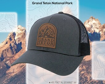 Leather Patch Trucker Hat - Grand Teton National Park - 6 colours available