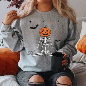 Skeleton Yoga Sweatshirt | Pumpkin Patch Shirt | Dancing Skeleton | Spooky Babe Shirt | Trick Or Treat Shirt  Ghost Face Shirt  Pumpkin Head