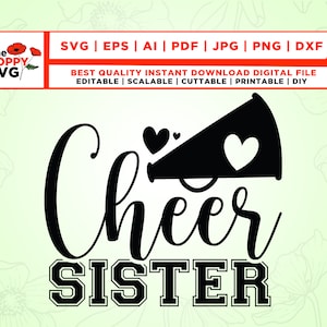 Cheer Sister SVG, Cheer Sister PNG, Copa de vino SvG, Cheer Sister SVG, Descarga instantánea, Archivos de corte Cricut, Archivos de corte de silueta, Impresión, vinilo