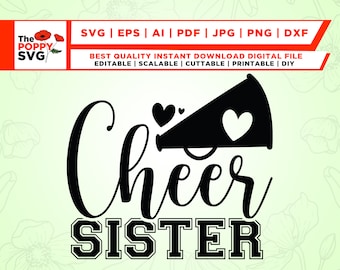 Cheer Sister SVG, Cheer Sister PNG, Kieliszek do wina SvG, Cheer Sister SVG, Natychmiastowe pobieranie, Pliki Cricut Cut, Pliki Silhouette Cut, Wydruk, winyl