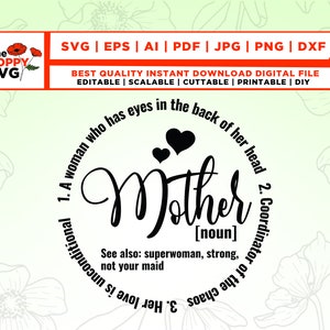 Mère SVG, mère amour svg, png, fichier numérique, téléchargement numérique, fichier coupé, conception de sublimation, fête des mères, définition mère, cricut, png