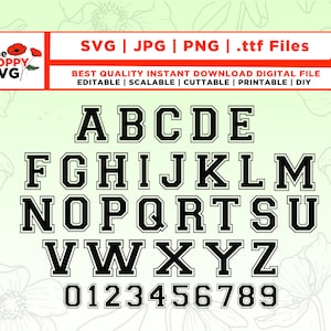 Fuente de béisbol SVG, Varsity Font Svg, Fuente deportiva, Block Font Svg, fuente de la universidad, fuente universitaria, Letras de Varsity, Letras de Varsity angustiadas