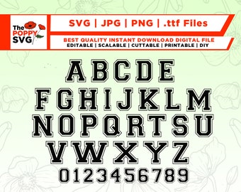 Baseball Schrift SVG, Varsity Schrift Svg, Sport Schriftart, Block Font Svg, College Schrift, University Schrift, Varsity Letters, Distressed Varsity Letters