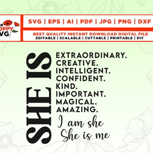 Donna svg, Empowerment della donna svg, Affermazione della donna svg, Believe svg, Lei è svg, File svg, Silhouette, file per cricut, vinile, dxf, eps, png