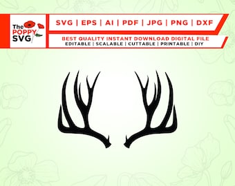 Hirschgeweih SVG, geschnitten Datei, Sublimation, Maultierhirsch, Cricut, Png, SVG, Silhouette, aufbügeln, Instant Download, Hirsch svg, Geweih svg
