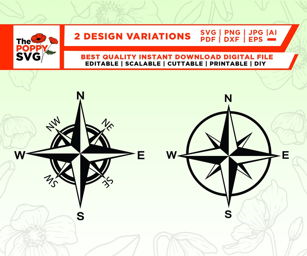 Compass Rose SVG, Compass SVG, Nautical Compass SVG, Png, Eps, Pdf Formats, Cricut, Silhouette, Instant Download,compass File,vector Clipart - Etsy for Free Printable Compass Rose Template