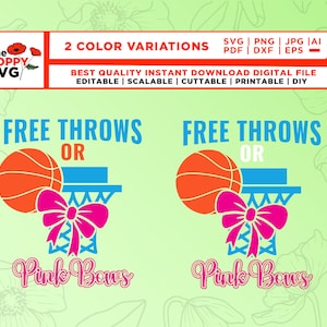 Lancers francs et arcs roses SVG, révélation de sexe SVG, Png, révélation de genre, lancers francs ou arcs roses, révélation de basket-ball, grossesse, Cricut, silhouette
