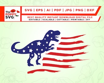 アメリカ国旗 SVG、恐竜 SVG、Png、Cricut 用 SVG ファイル、Cricut、Png、SVG、昇華、子供向け 7 月 4 日 SVG、男の子向け愛国的 SVG