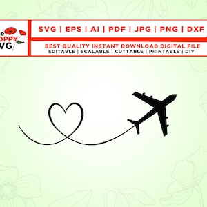 Avião svg, Coração svg, Viagem svg, Avião Coração svg, Férias svg, crianças svg, avião svg, png,eps,dxf,jpg, arquivos para cricut, silhueta