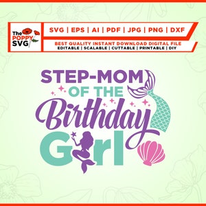 Stiefmoeder van het feestvarken svg, verjaardag zeemeermin, bijpassende zeemeermin svg, stiefmoeder svg, familie verjaardag svg, zeemeermin verjaardag shirts ontwerpen