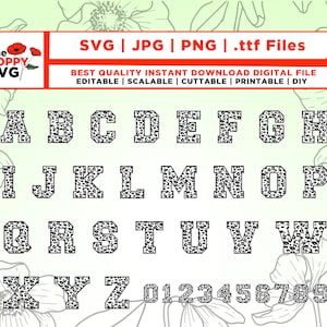 Leopard Print font, Leopard font, Varsity font, athletic alphabet and numbers font svg, Silhouette, archivos para Cricut, Monogram Print Numbers