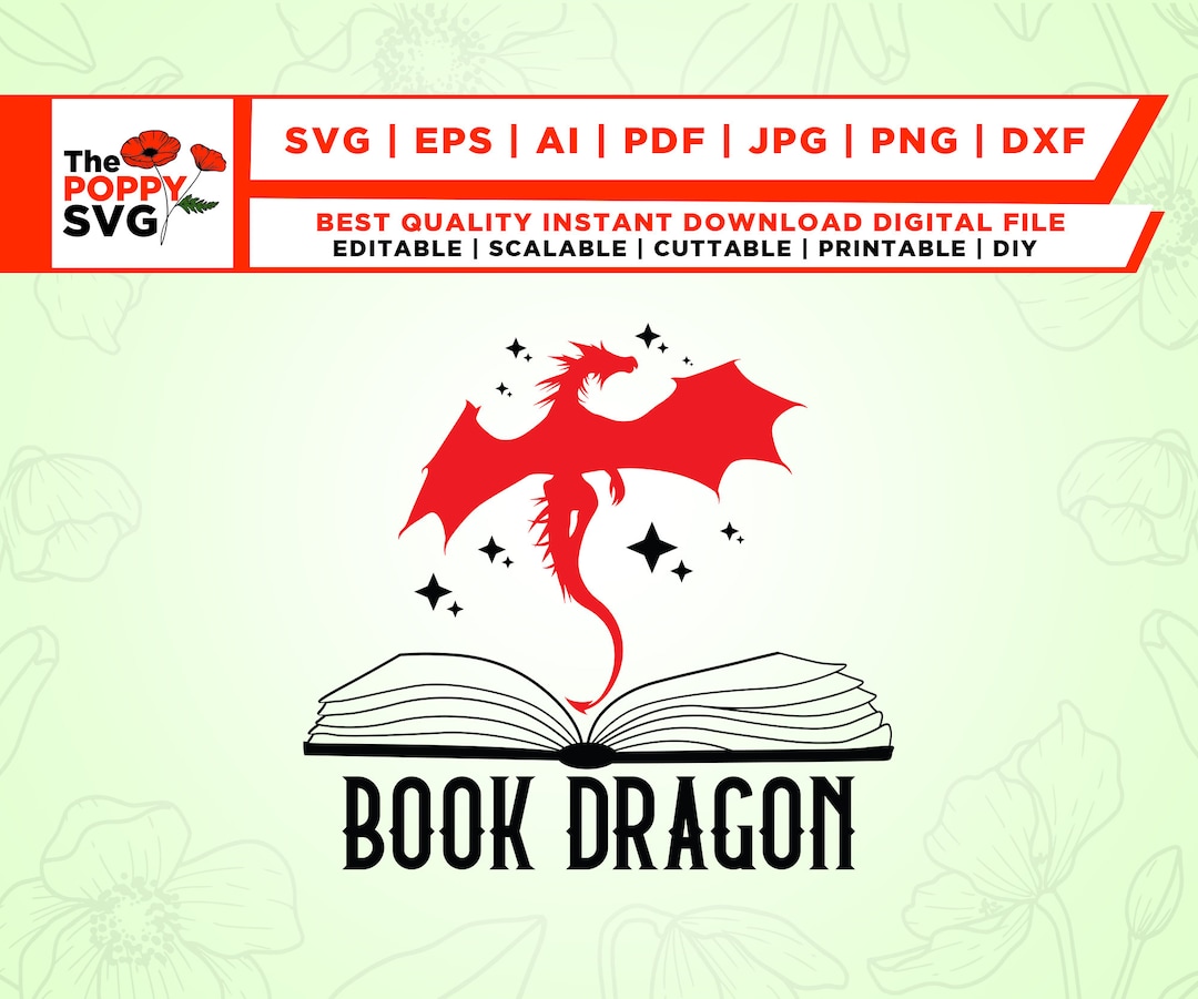 Book Dragon SVG, Bookworm Svg, Dragon Book Lover Svg, Librarian Svg