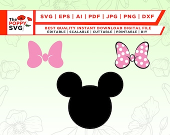 Mouse head SVG, Bow svg, Mouse SVG, Mouse Cut File, Mouse Bow SVG, Instant download design for cricut or silhouette, Vector Clipart, svg,png