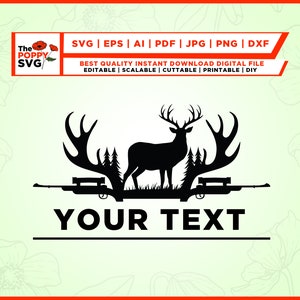 Hirsch jagen Rahmen svg, Kiefernwald svg, Buck svg, Hirsch svg, Jagd svg, Jagdmonogramm, Rahmen Deer Rifle Cut File Cricut,