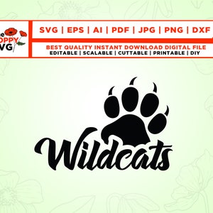 Wildcats in Paw Print svg, t-shirts, svg design, wildcats svg, paw print svg, paw svg, afdrukbaar bestand, instant download, silhouet