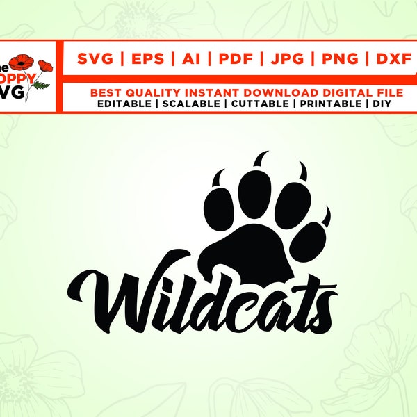 Wildcats in Paw Print svg, t-shirts, svg design, wildcats svg, paw print svg, paw svg, printable file, instant download, silhouette