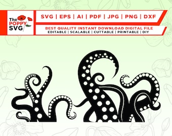 Tentacles SVG, Sea Monster SVG, Cut File Design for Cricut, Silhouette, Instant Download, Octopus SVG, Cthulhu, Tentacle Svg, Png, Dxf, Jpg