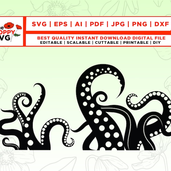 Tentacles SVG, Sea Monster SVG, Cut File Design for Cricut, Silhouette, Instant Download, Octopus SVG, Cthulhu, Tentacle Svg, Png, Dxf, Jpg