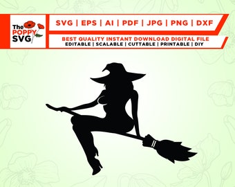 Wicked Witch Broomstick, Flying Witch SVG, Witch on Broom Svg, Flying Witch, Halloween Svg, Cricut, Cut, Svg, Silhouette, Instant Download