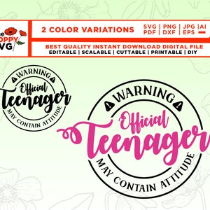Waarschuwing Officiële Tiener svg, Officiële Tiener svg, Tiener svg, 13e verjaardag svg, verjaardag meisje svg, 13e verjaardag png-Printable, Cricut