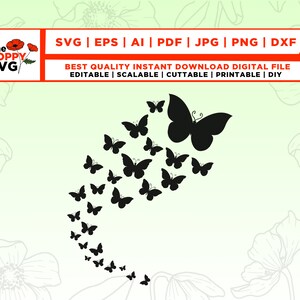 Borboleta svg, Enxame de borboletas svg, Borboletas voadoras svg, Silhueta de borboleta, Arquivo de corte de borboleta, Camafeu de borboleta, Silhueta, arquivos para cricut
