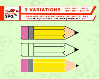 Pencil SVG, Vector Pencil, School Pencil SVG, School SVG, Pencil Clipart, Pencil Cut File, eps, pdf, dxf, svg, png, Cricut, silhouette,vinyl