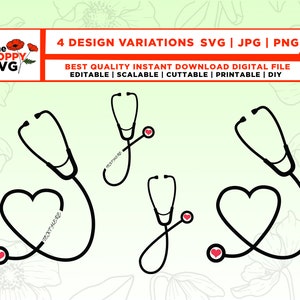 Infirmière Stéthoscope SVG, Stéthoscope avec cœur, Docteur svg, Medical svg, Travailleur essentiel, Stéthoscope Monogramme pour Tumbler, Cricut, silhouette
