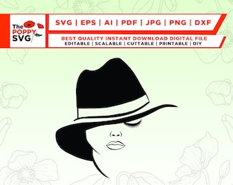 Woman Hat svg, Classic Fashion Style design, Headwear, Diva Glamour, Fabulous svg, png, jpg, Vector Clipart, files for Cricut, Silhouette
