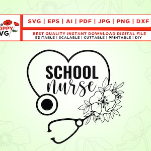 School nurse svg, Nurse stethoscope svg, Stethoscope svg, Shirt, School nurse heart svg, Instant Download, Digital file, Files for cricut