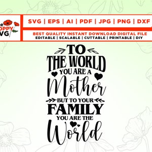 To the world you are a mother but to your family you are the world, Mother Svg, Mother&#39;s Day Svg, Mother Gift Svg, Mother&#39;s Day Gift Svg,png