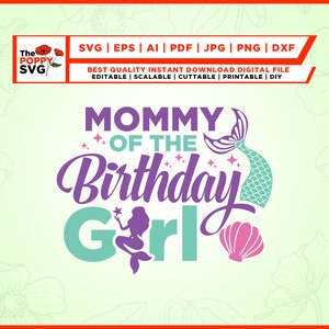 Mamãe da aniversariante svg, Aniversário da sereia, Sereia correspondente svg, mamãe svg, Aniversário da família svg, Design de camisetas de aniversário da sereia,