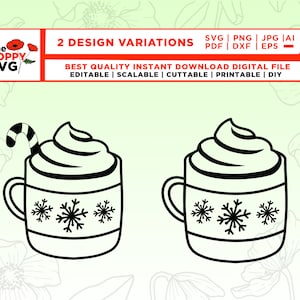 Hot Cocoa SVG, Hot Cocoa Outline svg, Hot Chocolate svg, Hot Chocolate Outline svg, Christmas Mug svg, Christmas Cocoa svg, files for cricut