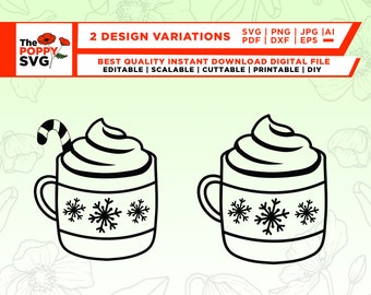 Hot Cocoa SVG, Hot Cocoa Outline svg, Hot Chocolate svg, Hot Chocolate Outline svg, Christmas Mug svg, Christmas Cocoa svg, files for cricut