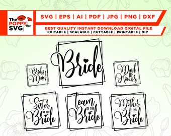 Bridal party svg bundle hand lettered, bachelorette shirt svg, bridesmaid svg,wedding svg,wedding party svg,maid of honor svg, png,Cut File