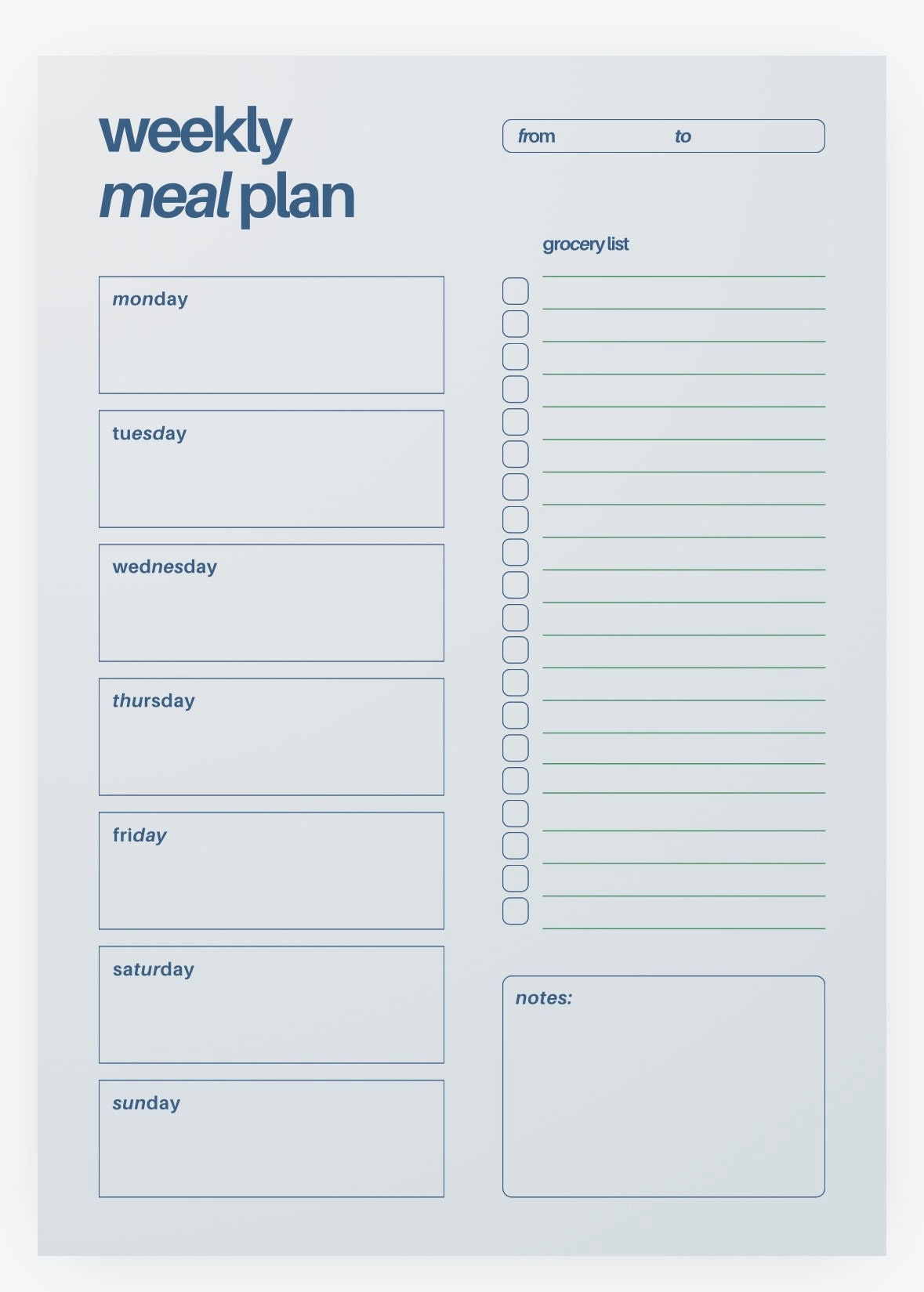 Weekly Meal Planner Template - Etsy