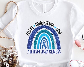 Maglietta per la consapevolezza dell'autismo, Indossiamo il blu per la consapevolezza dell'autismo, Maglietta per la consapevolezza dell'autismo, Maglione arcobaleno per l'autismo, Maglietta per mamme autistiche