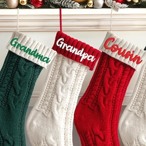 Personalized Embroidered Family Stocking, Christmas Matching Stockings, 2025 Xmas Holiday Stockings, Knitted Stockings, Christmas Gifts