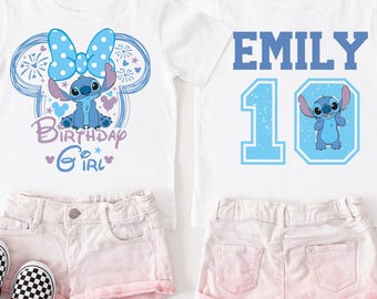 Maglietta personalizzata per il compleanno di Stitch, maglietta di compleanno personalizzata per la famiglia a tema Regno Magico, maglietta per il viaggio di compleanno in un mondo fantastico