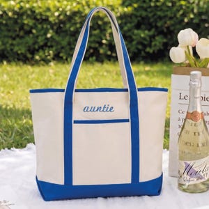 Embroidery Auntie Tote Bag, Embroidery Aunt Canvas Bag, New Aunt Gift, Monogrammed Tote Bag, Shoulder Bag for Women,