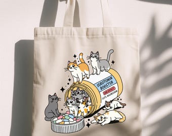 Serotonin Booster Tote Bag, Cat Lover Canvas Bag, Anti Depressant Cat Tote Bag, Cat Mom Tote Bag, Cat Tote Bag, Cats Bag, Animal Lover Gift