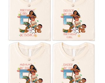Camiseta personalizada de la Princesa Moana para niña de cumpleaños, camisetas a juego para la familia Moana, camiseta de vacaciones de cumpleaños del Reino Animal.