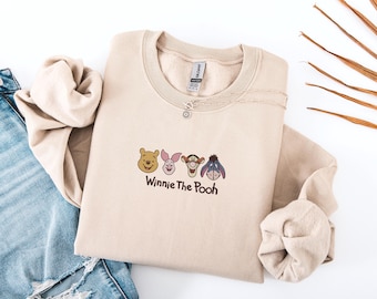 Winnie the Pooh Embroidered Sweatshirt, Pooh Bear Embroidery Crewneck, Magical Kingdom Trip Hoodie