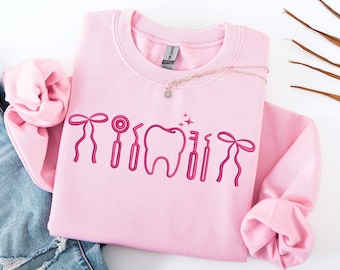 Embroidered Dental Icons Sweatshirt, Dental Hygienist Embroidery Hoodie, Dental Graduation Gift, Dental Coquette Sweater, RDH Gift Sweat
