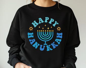 Felpa con scritta "Happy Hanukkah", maglietta per la cena di Hanukkah, maglietta divertente per la famiglia ebraica, maglietta con scritta "Hanukkah Latke", maglietta con scritta "Menorah Chanukah", felpa ebraica